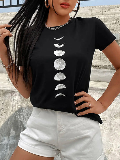 Stylish Black Moon Printed T-Shirt Top