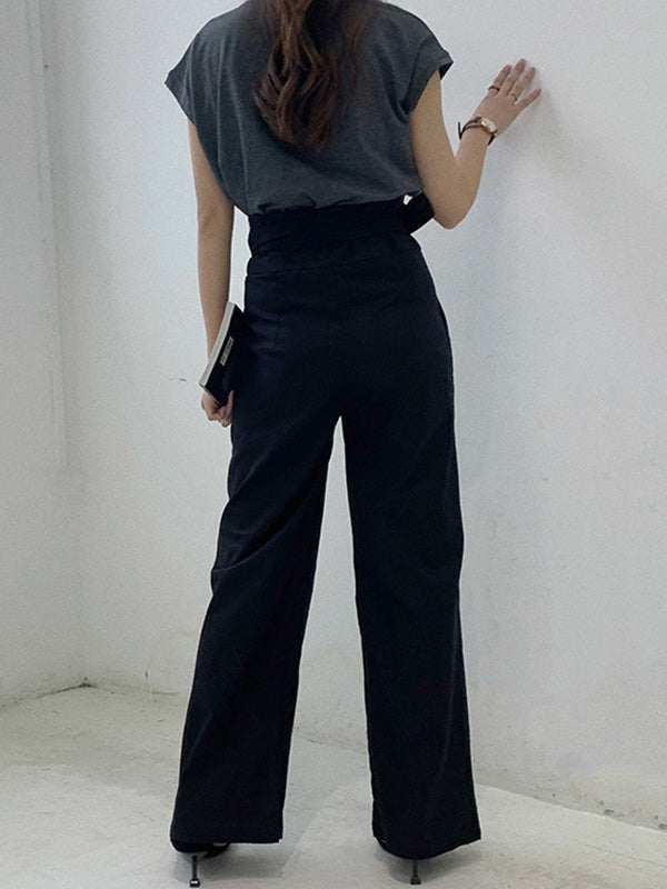 Simple 9 Colors Ramie Cotton Tied High-Waisted Pants