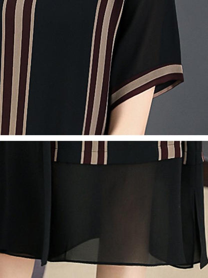 Chiffon Loose Split-joint Striped Dress
