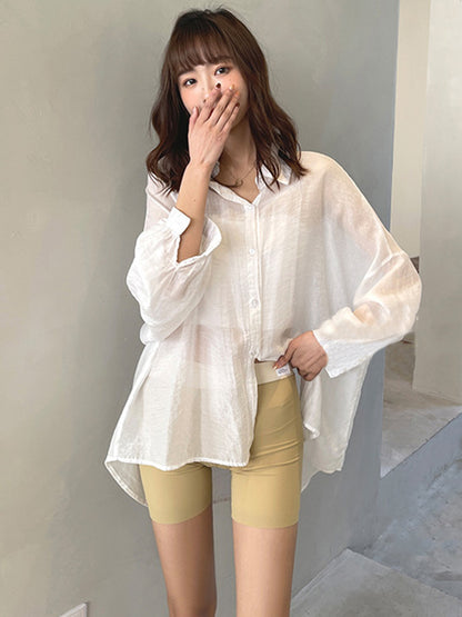 Solid Color Ice Silk Wrap High Waisted Safety Shorts