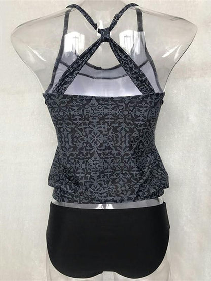 Plus Size Printed Spaghetti-neck Tankini Swimsuit