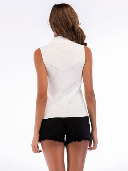 Women's High-necked Knitted Sleeveless Shirt Rib Vest