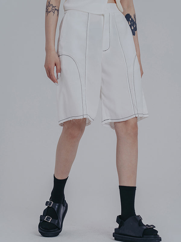 Simple Loose Contrast Color Striped Shorts
