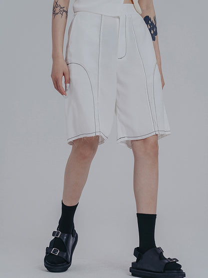 Simple Loose Contrast Color Striped Shorts