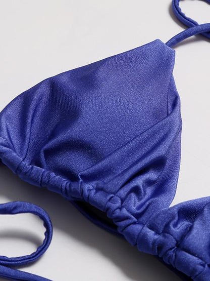 Solid Ruffled Bandage Bikinis Swimwear