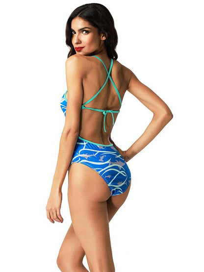 Dolphin Print Blue One Piece Swimsuit