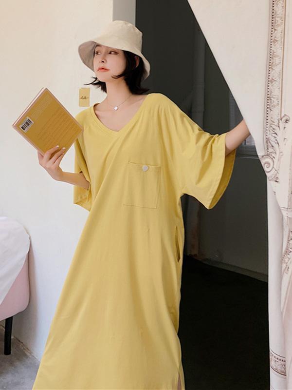 Original Solid V-Neck Dress