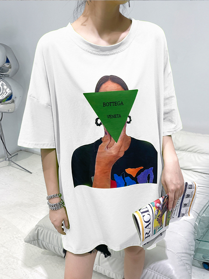 Casual Loose Printed Split-Sideshort Sleeves T-Shirts