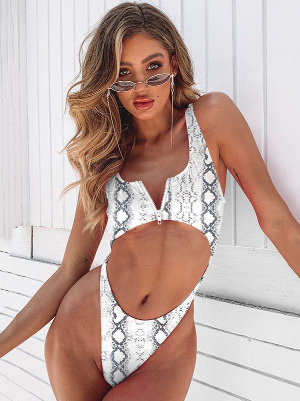 Sexy Hollow Zipper Backless One-Piece Swimwear