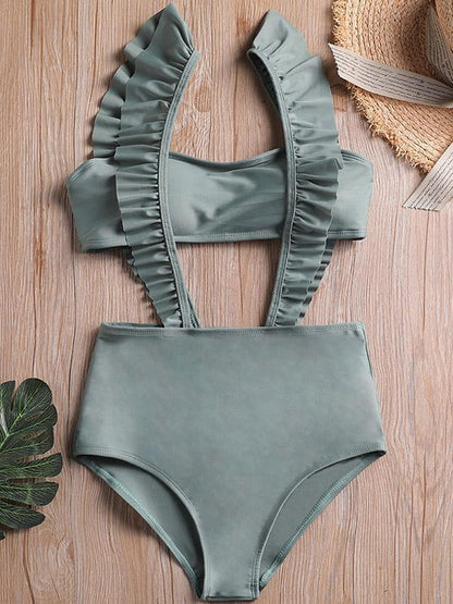 Bandeau Falbala High Waisted Bikinis Swimwear