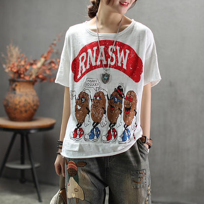 Cartoon Printed Round Neck Comfortable T-Shirt