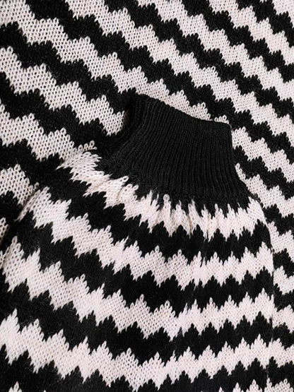 Casual Stripe Printed High-neck Sweater