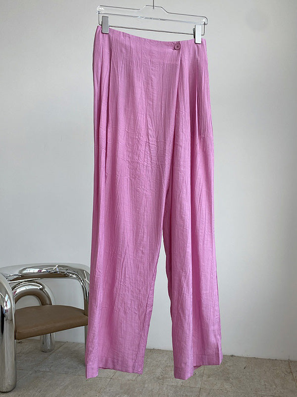 Simple Solid Color High Waisted Wide Leg Pants