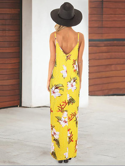 New Floral Printed V-neck Maxi Dress