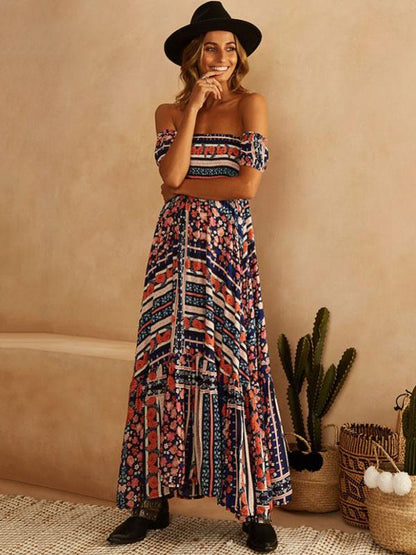 Strapless Printed Bohemia Maxi Dress
