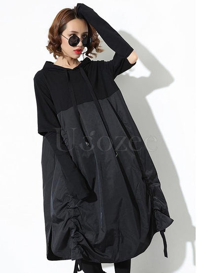 Loose BF Style Hooded Long Shirt Dress
