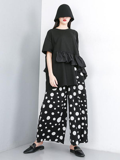 Polka-Dot Elastic Waist Wide Leg Pants