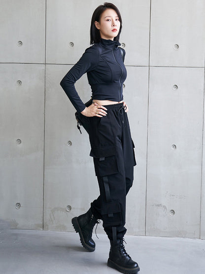 Cool Street Multi-Pocket High-Waist Elasticity Drawstring Pants