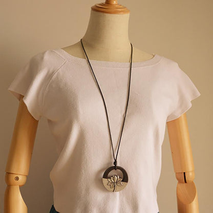 Buykud Simple Alloy Lotus Sweater Chain Long Necklace