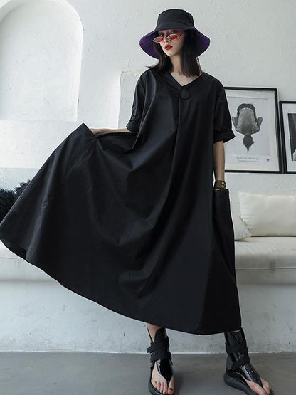 Vintage Loose Oversize V-neck Solid Dress