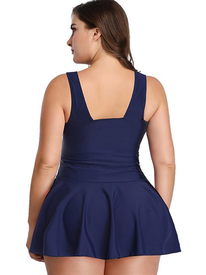 Printed&Plain Plus Size Tankini