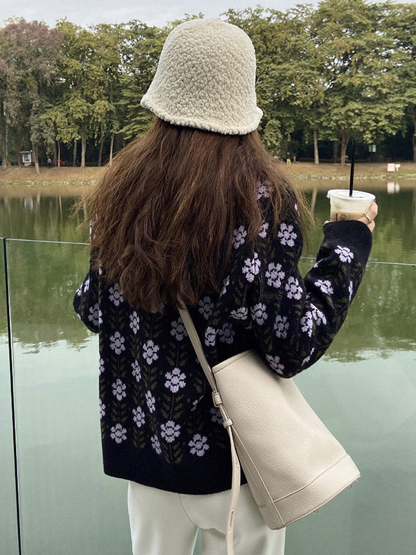 Original Buttoned Round-Neck Long Sleeves Cardigans