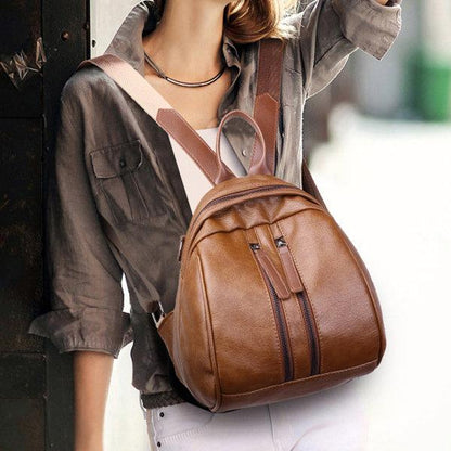 Women PU Leather Multi-pocket Backpack Solid Shoulder Bag