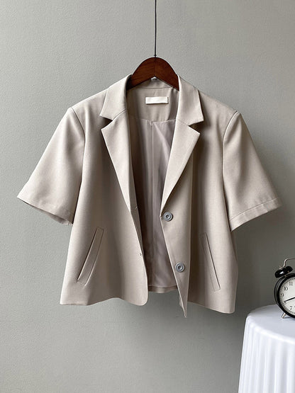 Urban Solid Color Notched Collar Short Sleeves Blazer
