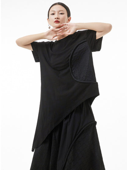 Original Irregular Solid Color Split-Joint T-Shirt Top