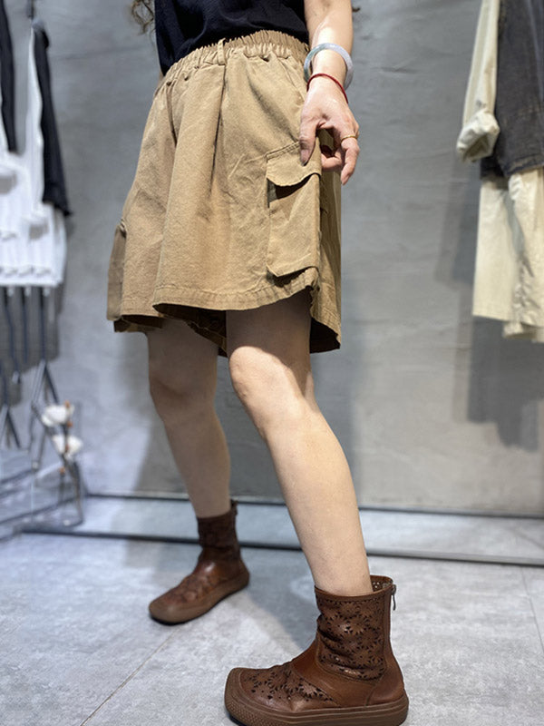 Casual With Pocket Solid Color Wide Leg Shorts