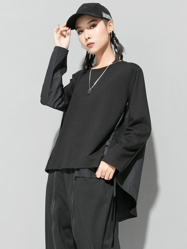 Simple Irregularity Round-Neck T-Shirts Tops