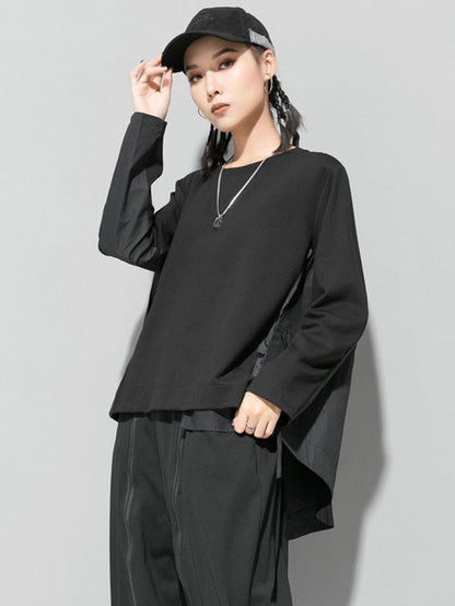 Simple Irregularity Round-Neck T-Shirts Tops