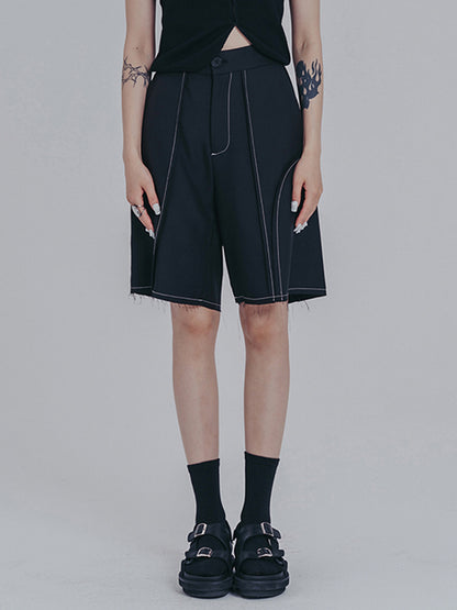 Simple Loose Contrast Color Striped Shorts