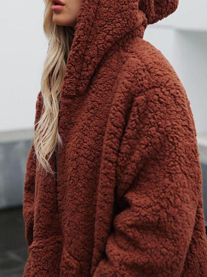 Hooded Zipper Loose Coat Tops