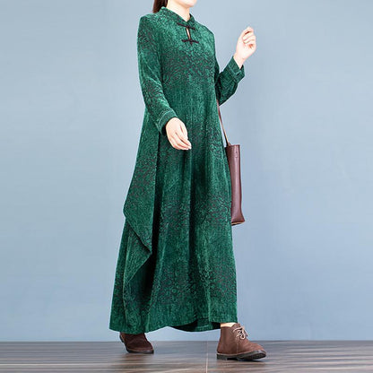 Buykud Retro Cocoon Shape Solid Color Loose Dress