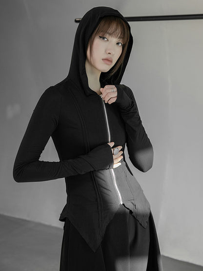 Simple Solid Color Hooded Long Sleeves Zipper Outerwear