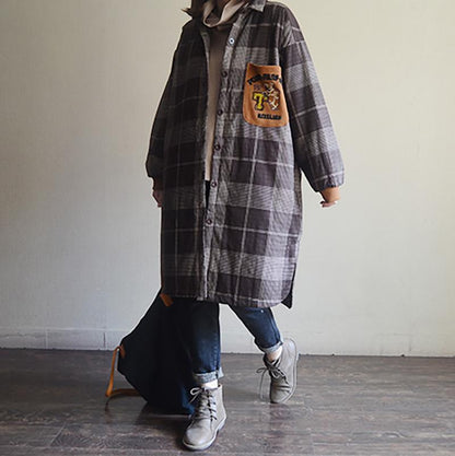 Cotton Single Breasted Plaid Long Shirt
