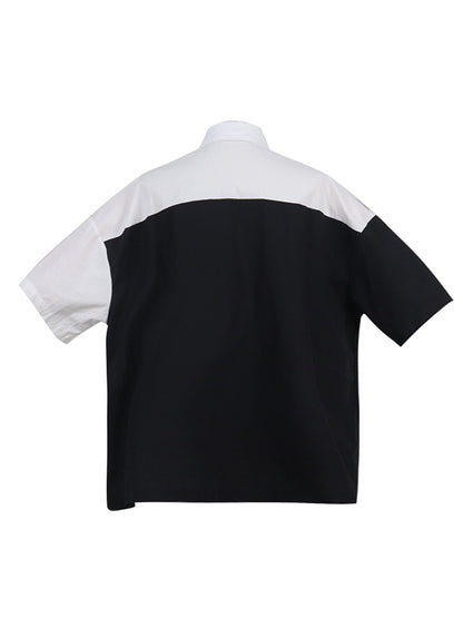 Original Contrast Color Split-Joint With Pocket Buttoned Lapel Color Long Sleeves Blouse