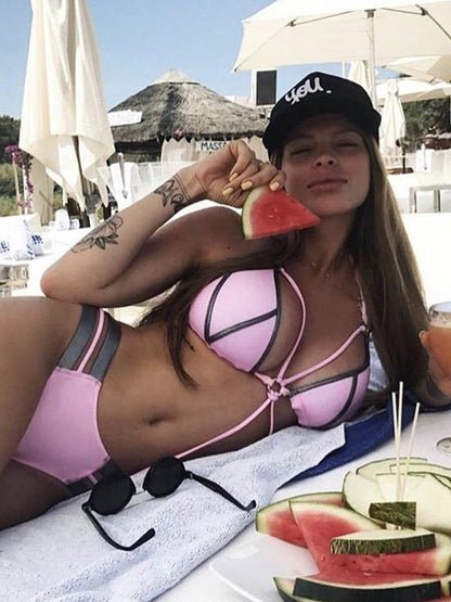 Scrunch Lace-up Split-joint Bikini Set