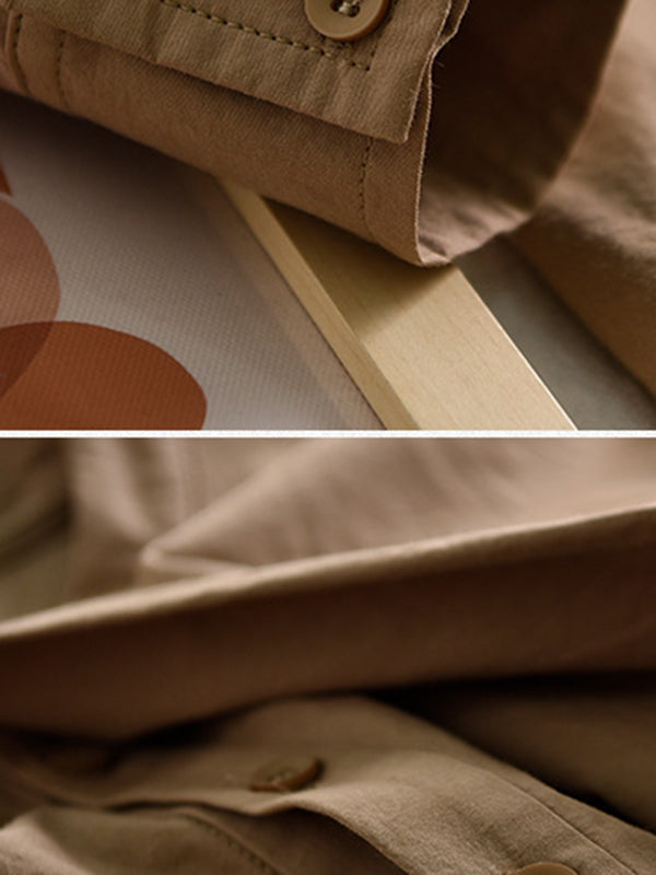 Casual Long Sleeves Loose Tied Asymmetric Solid Color Stand Collar Midi Dresses