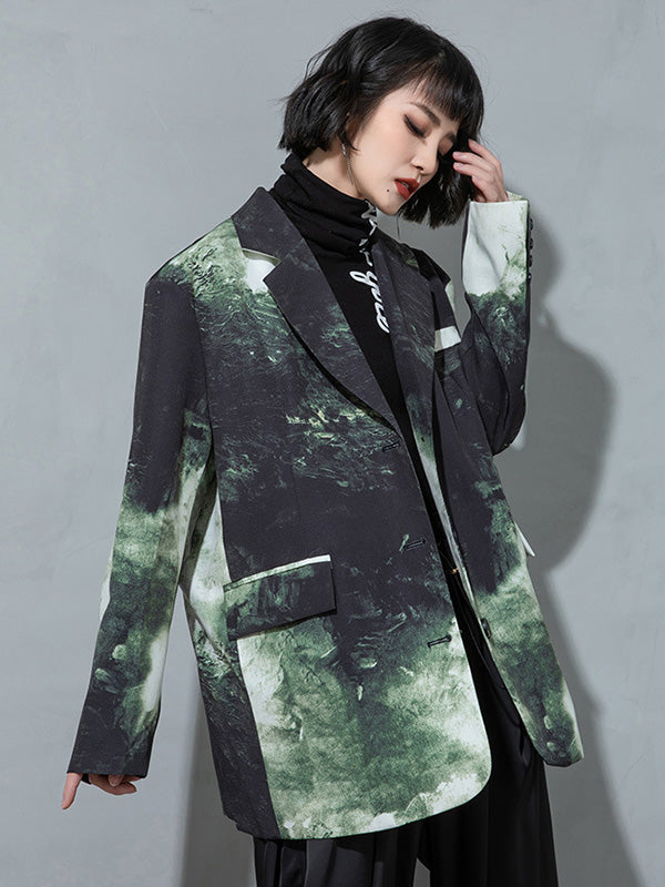 Fashion Tie-Dyed Notched Collar Long Sleeves Blazer