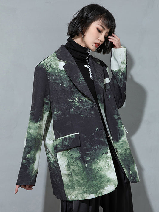 Fashion Tie-Dyed Notched Collar Long Sleeves Blazer