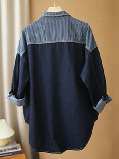 Casual Asymmetric Split-Joint Buttoned Lapel Long Sleeves Blouse Tops