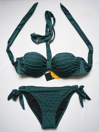 Lace-up Underwired Halterneck Bikini Swimsuit