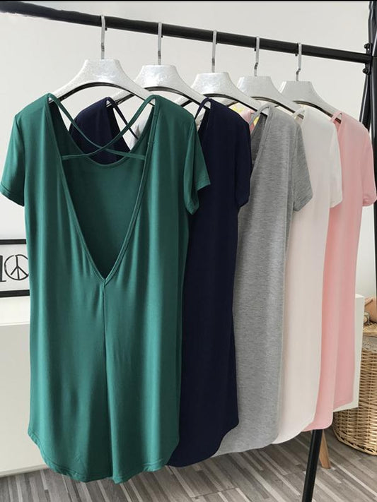 Leisure Solid V-Back Dress Pajama