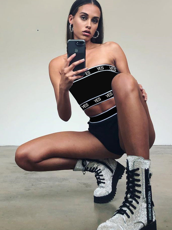 Stylish Letter Print Strapless Bra