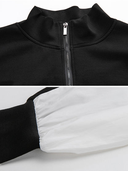 Stylish Split-Joint False Two Long Sleeves Zipper Stand Collar T-Shirt