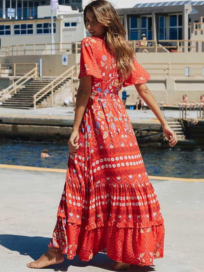 Split-joint Printed Bohemia Maxi Dress