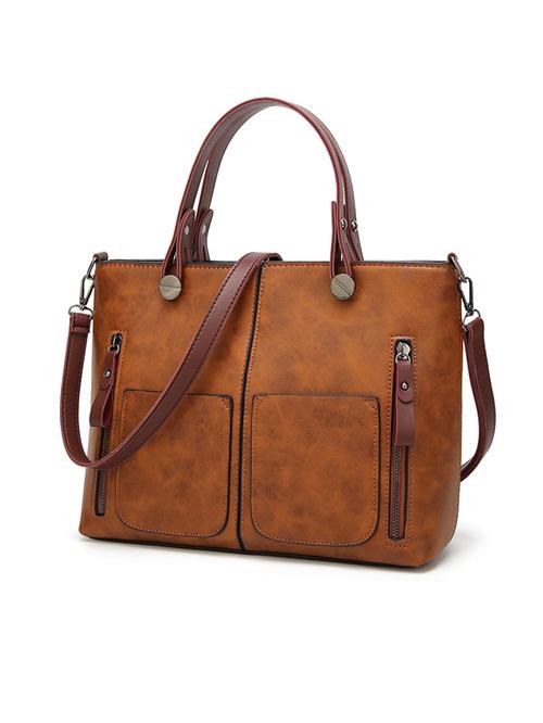 Solid Zipper Tote Bag