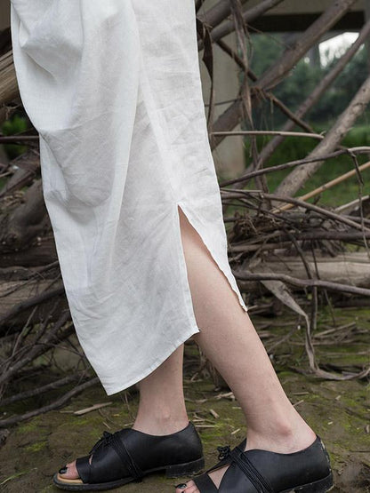 Solid Ruffled Split-Side Short Sleeves Dress